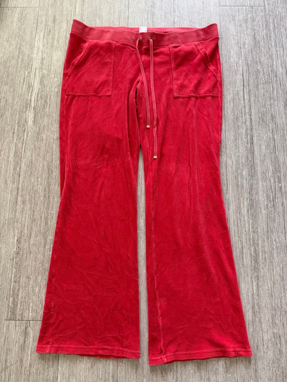 Vintage Y2k Juicy Couture Velour Red Tracksuit Bottoms with Back Button Pockets